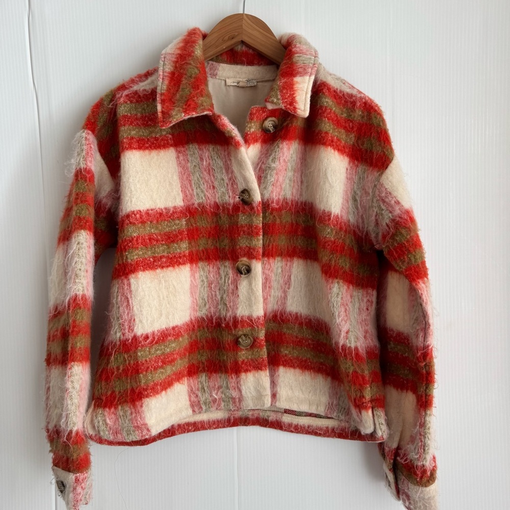 Mystree Red tan and cream Plaid Teddy Jacket
